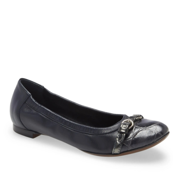 AGL Monika Cap Toe Ballet Flat in Carbon Night Coal Navy Croc Embossed Flats - Picture 1 of 10